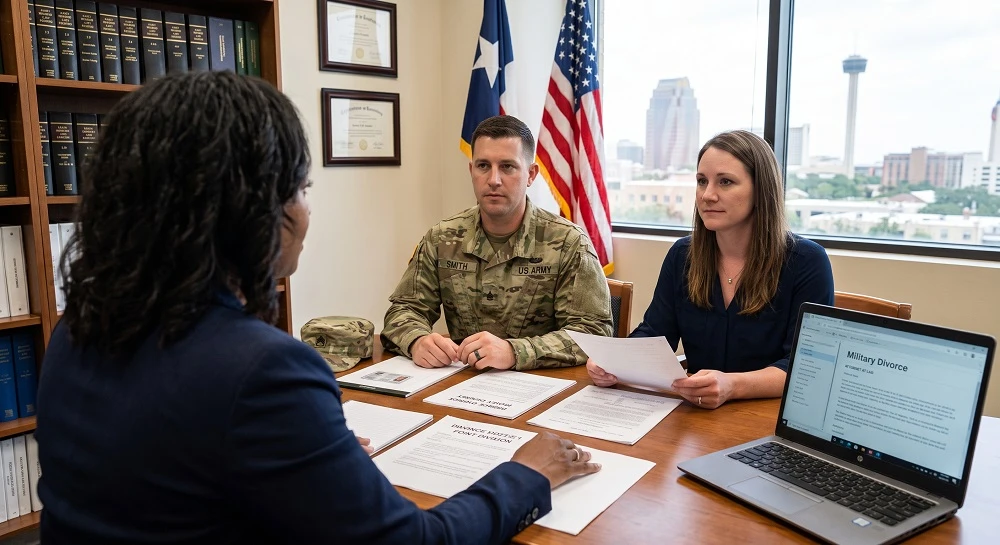 ¿Qué hace que el divorcio militar sea diferente en San Antonio? Obtenga información sobre la división de pensiones, TRICARE tras el divorcio, las protecciones de la SCRA y la custodia durante el despliegue.